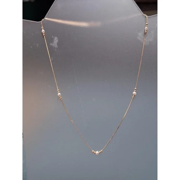 Vintage 14K Solid Gold Pearl Necklace Italy - Picture 2 of 6